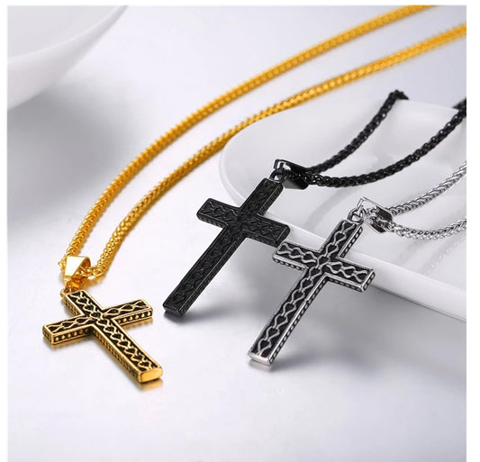 Printed Cross necklace - stainless steel