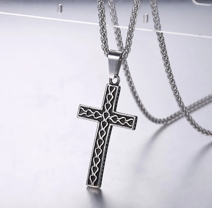 Printed Cross necklace - stainless steel