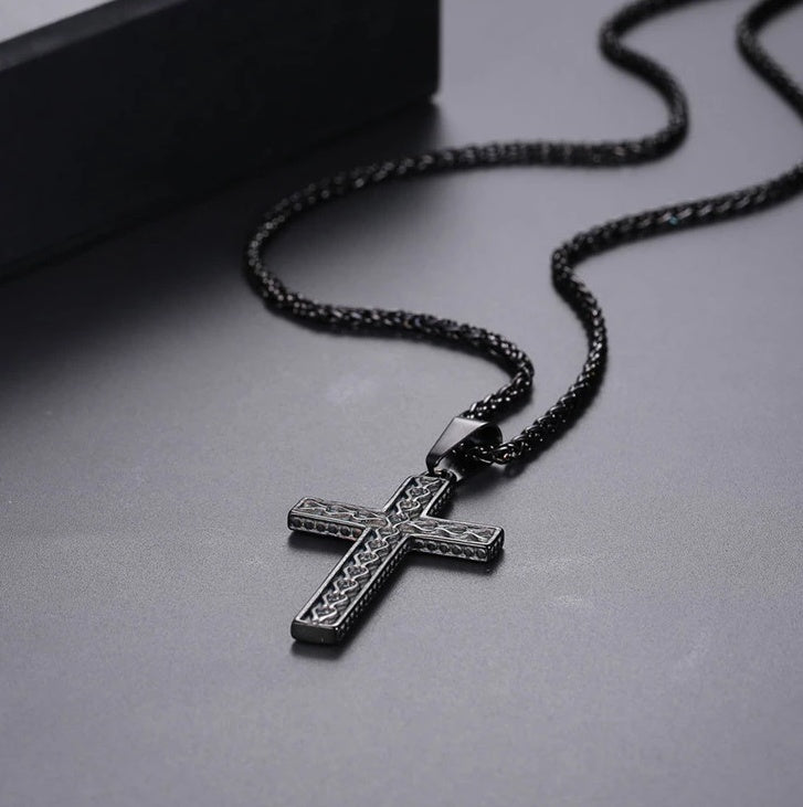 Printed Cross necklace - stainless steel