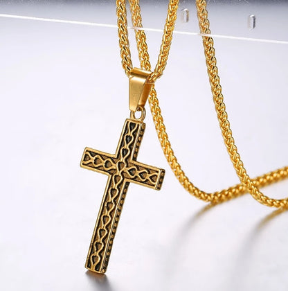 Printed Cross necklace - stainless steel