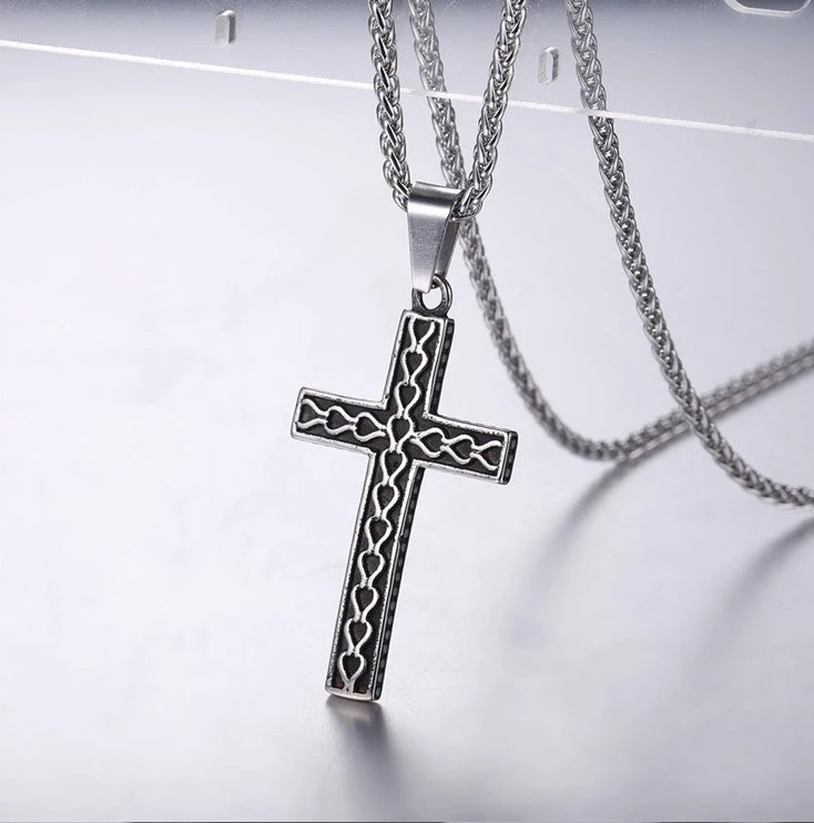 Printed Cross necklace - stainless steel