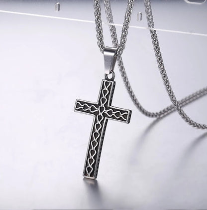 Printed Cross necklace - stainless steel