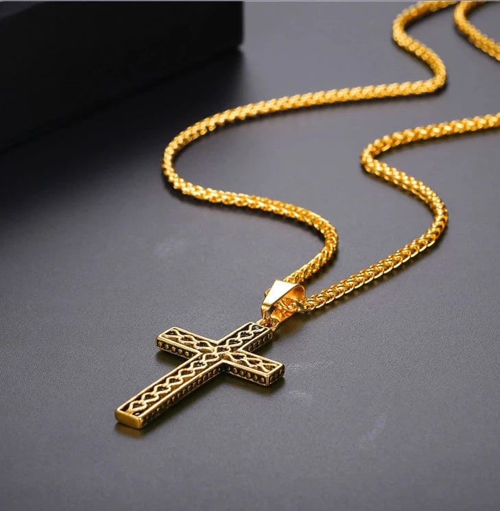 Printed Cross necklace - stainless steel