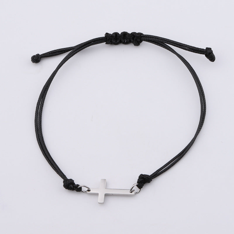 Braided Cross Bracelet - Stainless Steel